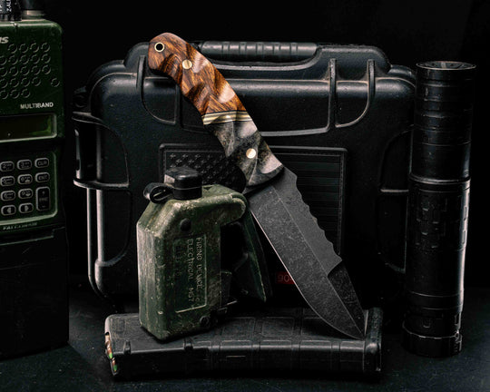Disaster Breacher Gen 3- Dyed Black Ash, Black G10 and Brass Split, Desert Ironwood, Brass Pins, Brass Lanyard Pin, Textured Grip