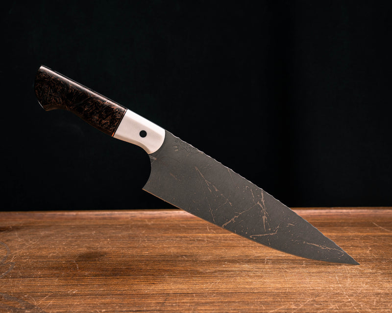 Chef Blade- White G10, Black G10 and Bronze Split, Copper Dark Matter Carbon, CF Pins, Smooth Grip