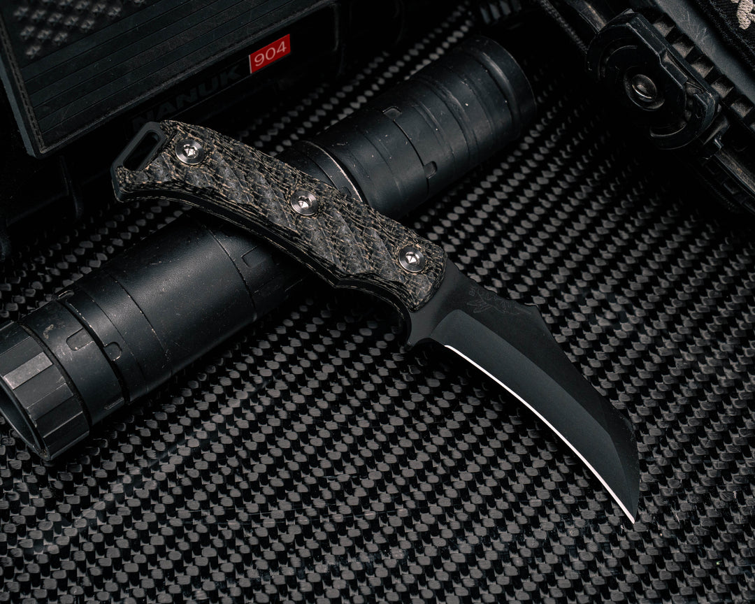 Vulture - Black Burlap Micarta, Armor Black Cerakote, Ti Allen Bolts, Textured Grip, Open Tang