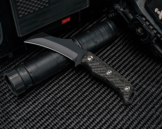 Vulture - Black Burlap Micarta, Armor Black Cerakote, Ti Allen Bolts, Textured Grip, Open Tang