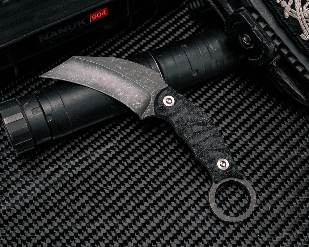 Karambito- Black Canvas Micarta, Ti Allen Bolts, Textured Grip