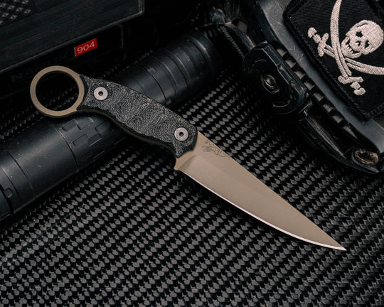 Osoraku 4"- Black Canvas Micarta, FDE Cerakote, Allen Bolts, Textured Grip