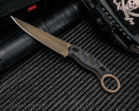 Osoraku 4"- Black Canvas Micarta, FDE Cerakote, Allen Bolts, Textured Grip