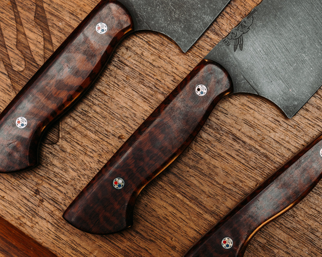 Chef Set- Snakewood, Patriot Mosaic Pins, Grey G10 Liner, Smooth Grip