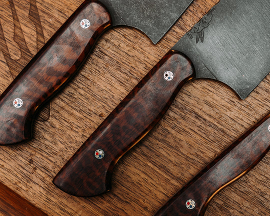Chef Set- Snakewood, Patriot Mosaic Pins, Grey G10 Liner, Smooth Grip