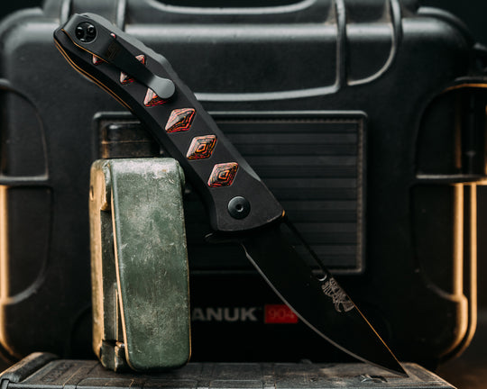 Custom Kwaiken Folder- Camo Quartz, Anodized Black Handle, Black Nitride Blade, Textured Grip, Deep Carry Pocket Clip