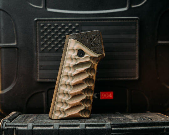 HFB x Kinetic AR Grip-  OD Green & Coyote G10, OD Green with Black Splatter Cerakote Frame, Snake Textured Grip