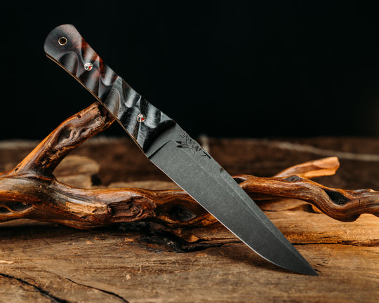 One Off Prototype- Carbon Fiber, Navy S.E.A.L AOR 2 Cammie Micarta Split, Desert Ironwood, Patriot Mosaic Pins, Textured Grip
