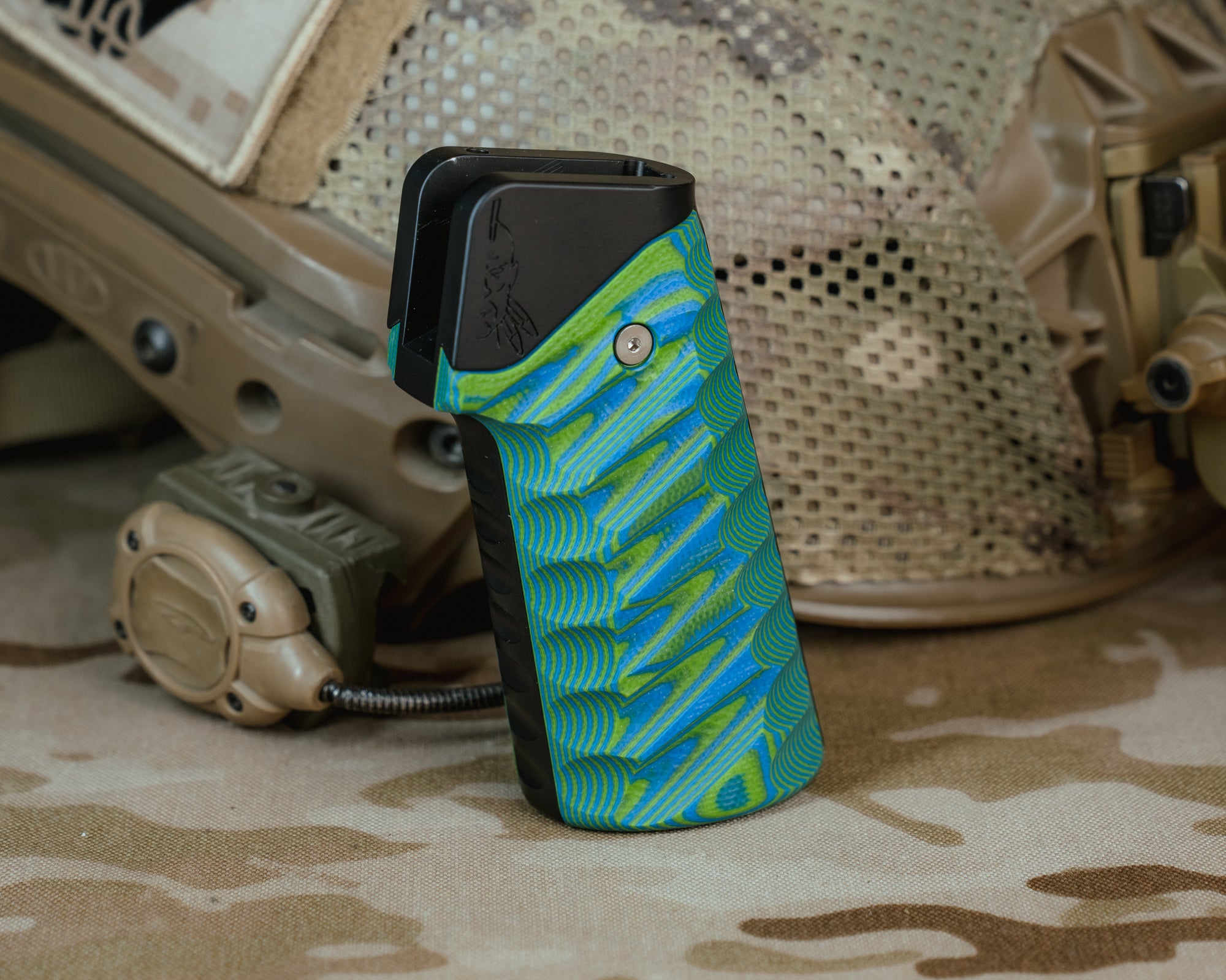 Kinetic Grip System- Black with Blue and Green Layered G10 Snake