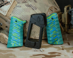 Kinetic Grip System- Black with Blue and Green Layered G10 Snake