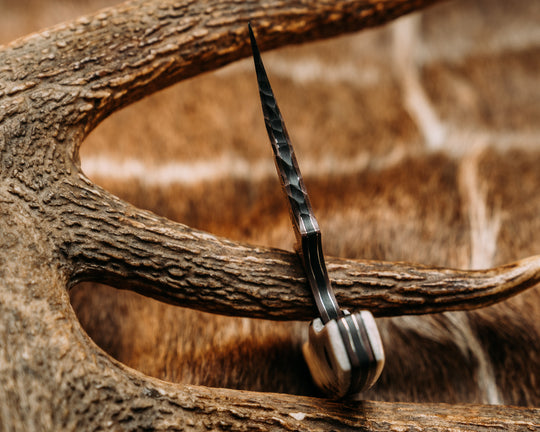 K9 Push Blade- Baker Forge CopperMai -Raindrop (Ni Shim)-Elk Antler, Mosaic Pins, Smooth Natural Grip