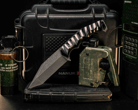 The Sabot- 2x2 Twill Carbon, Glow Mosaic Pin, Hidden Pin in Tang, Compound Grind, Textured Grip