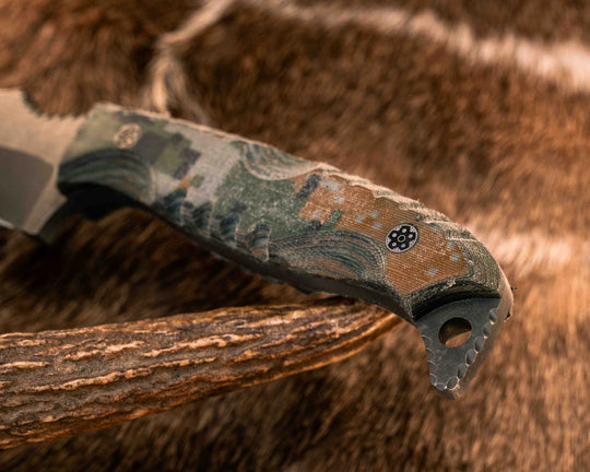 Modified Skinner- Digital Fall Camo Micarta, Mosaic Pins, Textured Grip