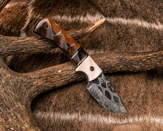 Beef Harpoon- Giraffe Bone, Black G10, Copper and Brass Pin Striping, Desert Ironwood Split, Desert Ironwood, Mosaic Pins, Brass Lanyard Pin, Textured Grip