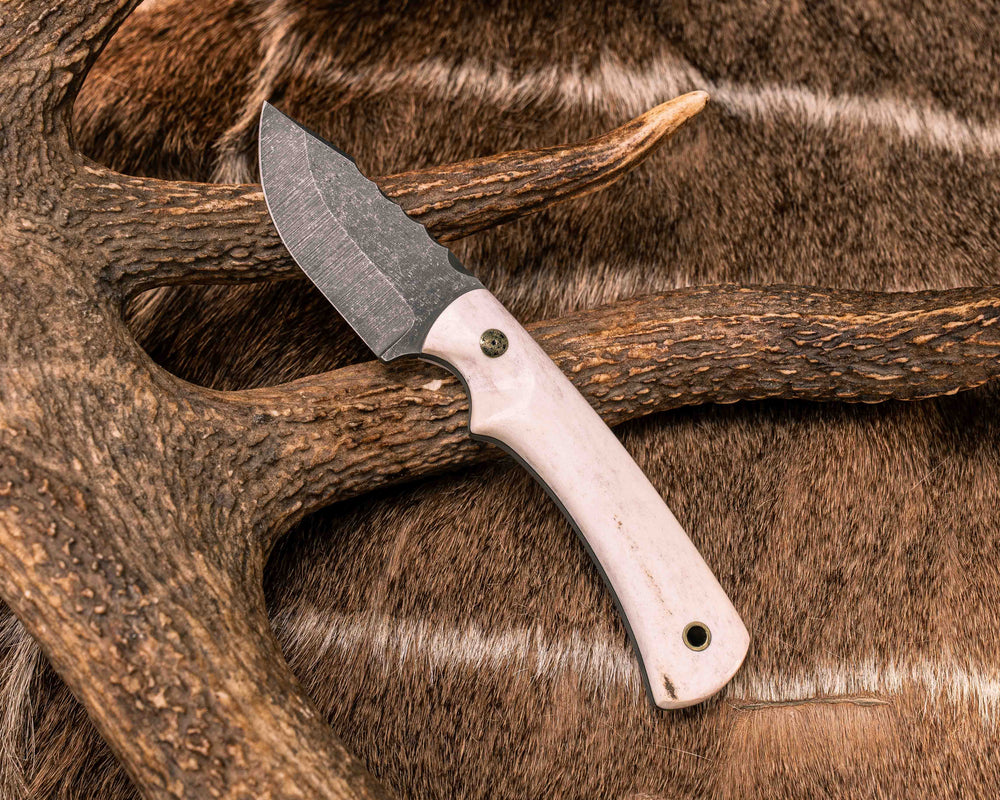 Beef Harpoon- Elk Antler, Brass Mosaic Pins, Brass Lanyard Pin, Textured Grip