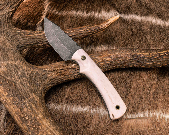 Beef Harpoon- Elk Antler, Brass Mosaic Pins, Brass Lanyard Pin, Textured Grip