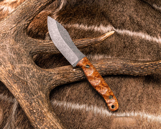 Skinner Jr- Afzelia Burl, Mosaic Pins, Brass Lanyard Pin, Textured Grip