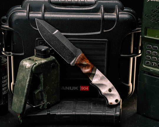 Disaster Jr Gen 3- Desert Ironwood, Black G10, Brass and Coyote G10 Split, Elk Antler, Mosaic Pins, Brass Lanyard Pin, Textured Grip