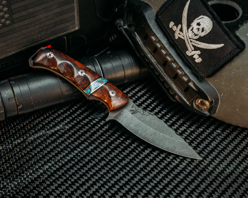 Ishi - Desert Ironwood, Black G10 & Copper Pin Striping, Turquoise w/ Copper Split Tru Stone Split, Mosaic Pins