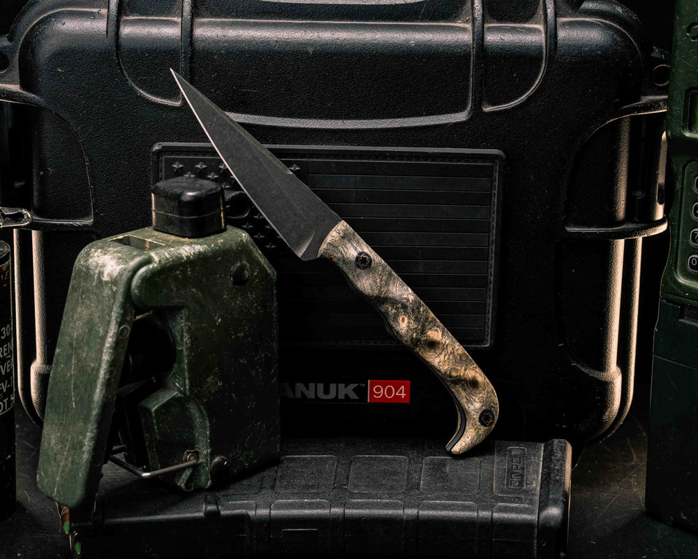 Slender Man- Buckeye Burl, Mosaic Pins, Textured Grip