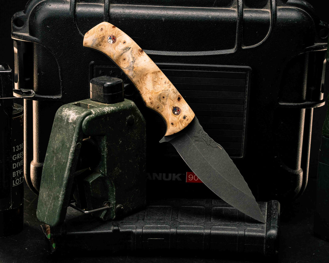 Ishi- Buckeye Burl, Copper Patriot Mosaic Pins, Textured Grip