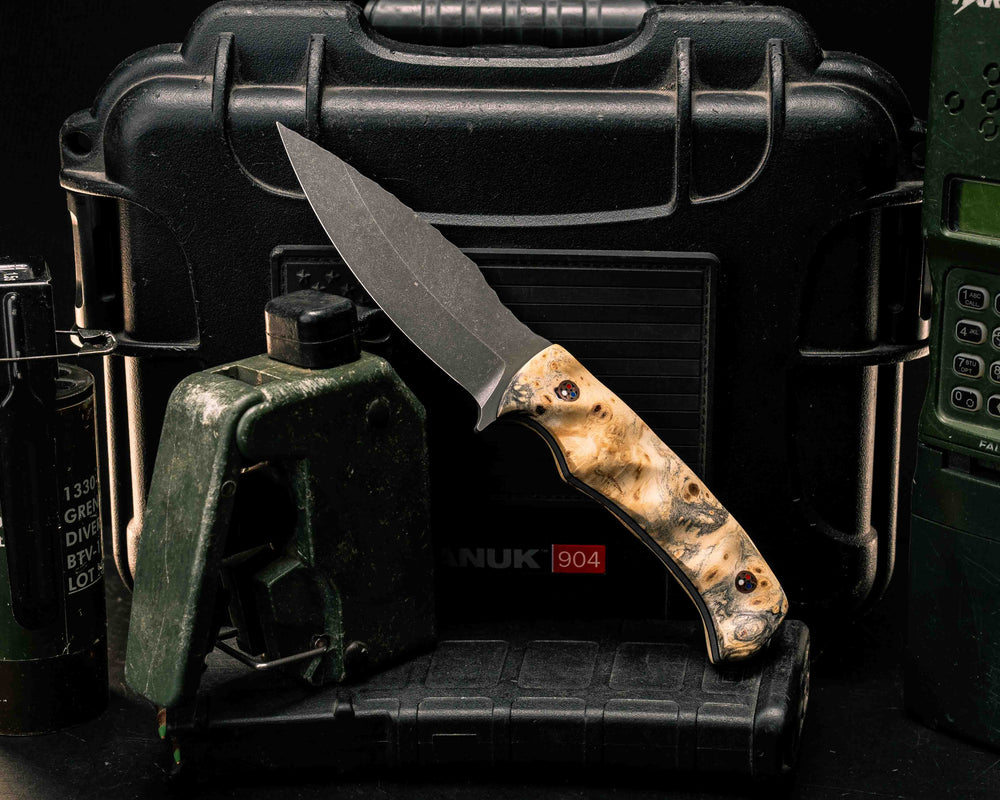 Ishi- Buckeye Burl, Copper Patriot Mosaic Pins, Textured Grip