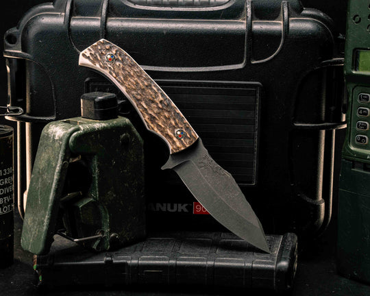 Ishi- Elk Antler, Patriot Mosaic Pins, Natural Textured Grip