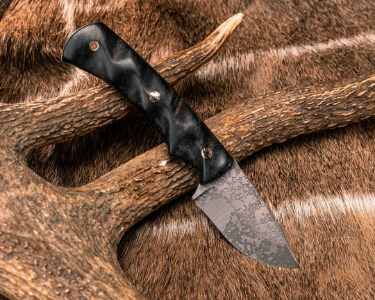 Beef Harpoon- Dyed Black Ash Burl, Mosaic Pins, Copper Lanyard Pin, Textured Grip