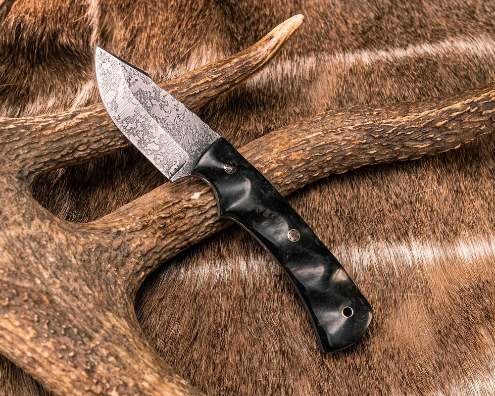 Beef Harpoon- Dyed Black Ash Burl, Mosaic Pins, Copper Lanyard Pin, Textured Grip