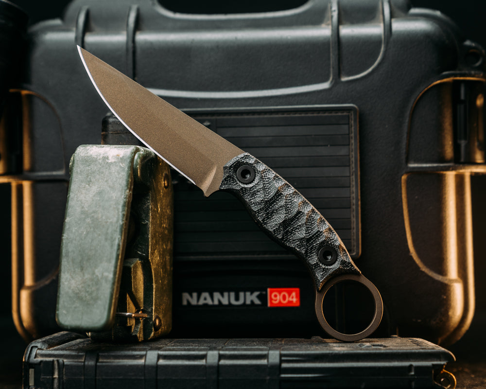 Osoraku 3" Mini - Black Canvas Micarta, Midnight Bronze Cerakote, Allen Bolts, Textured Grip
