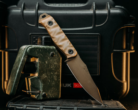 Field Knife Jr- Ghost and Coyote G10, Midnight Bronze Cerakote, Allen Bolts, Textured Grip