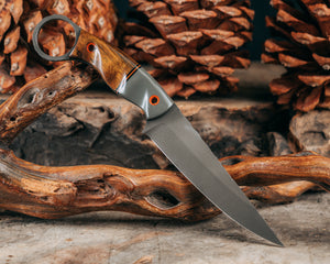 Osoraku 4" - Grey G10, Black G10 and Orange G10 Split, Pheasantwood, Orange G10 hollow Pins, Grooved Grip