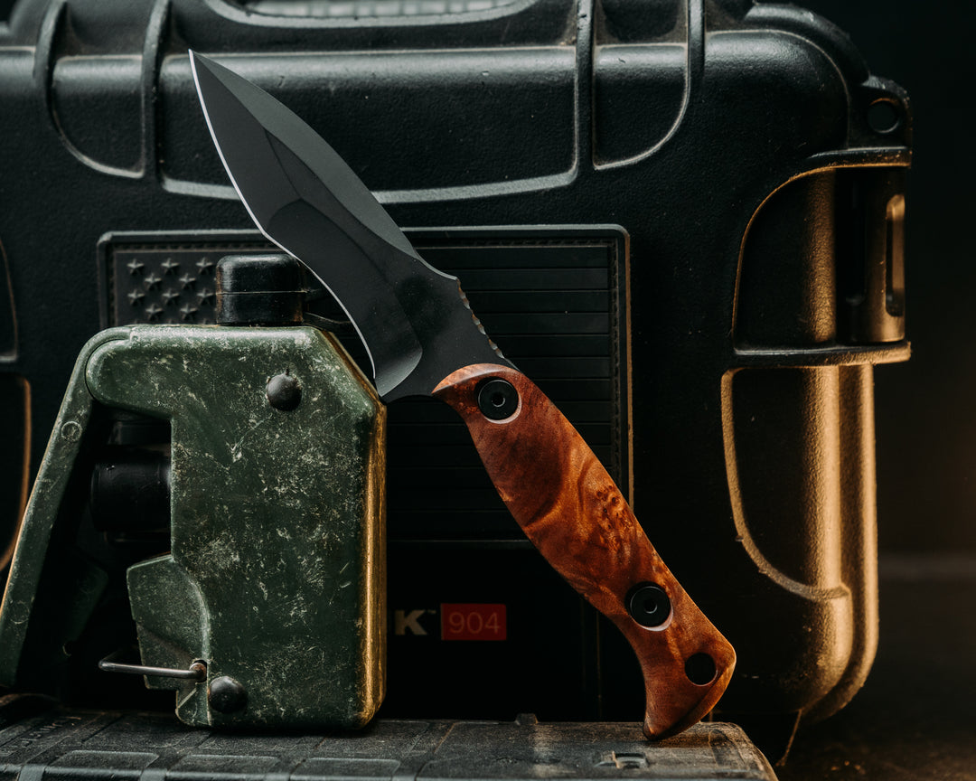 Extremis MK1 - Maple Burl, Allen Bolts, Armor Black Cerakote, Hollow Lanyard Hole, Smooth Grip