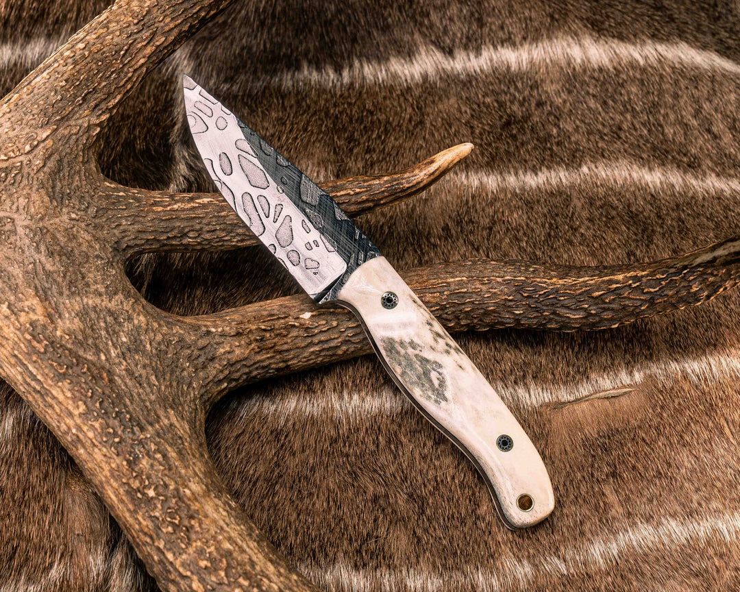 Crow Jr- Elk Antler, Mosaic Pins, Brass Lanyard Pin, Textured Grip