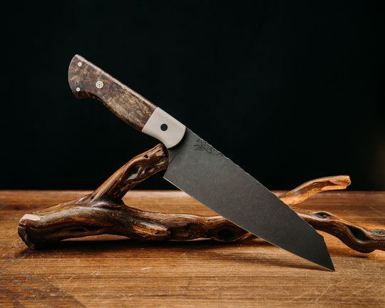 Santoku - Ivory G10, Mahogany, CF Pin, Mosaic Pins, Smooth Grip