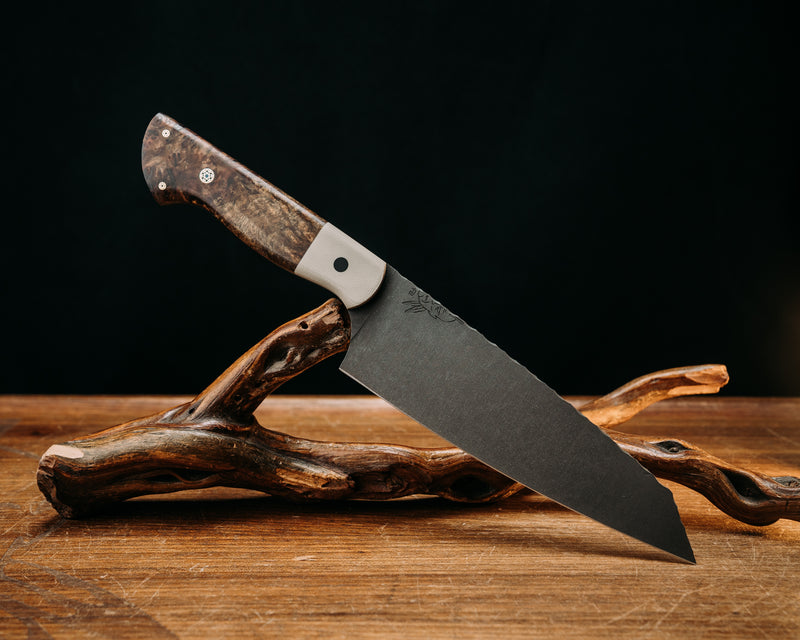Santoku - Ivory G10, Mahogany, CF Pin, Mosaic Pins, Smooth Grip