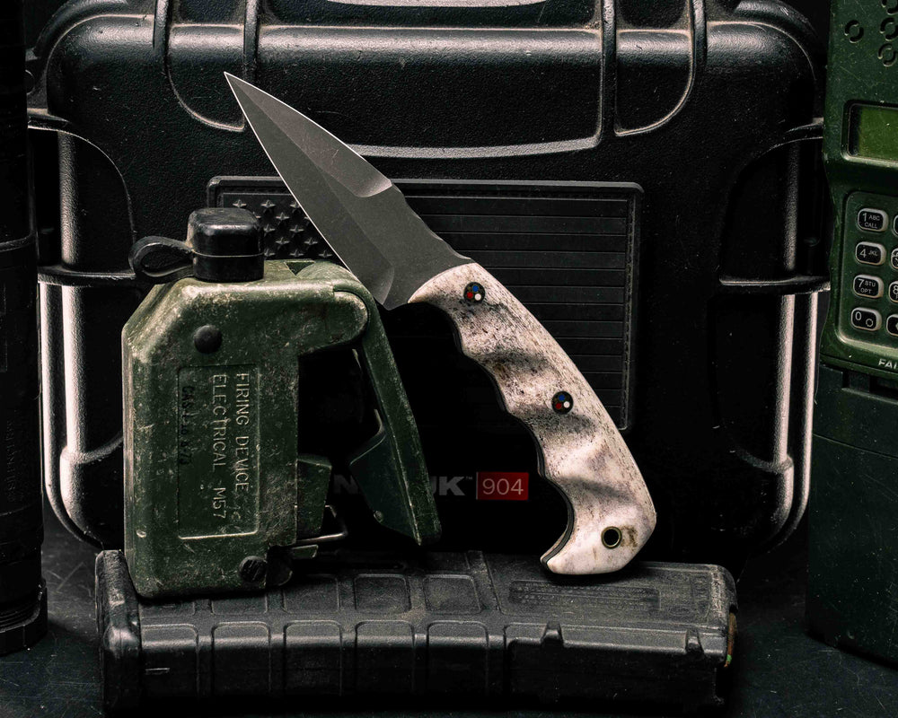 3" HUMINT- Elk Antler, Patriot Mosaic Pins, Brass Lanyard Pin, Textured Grip