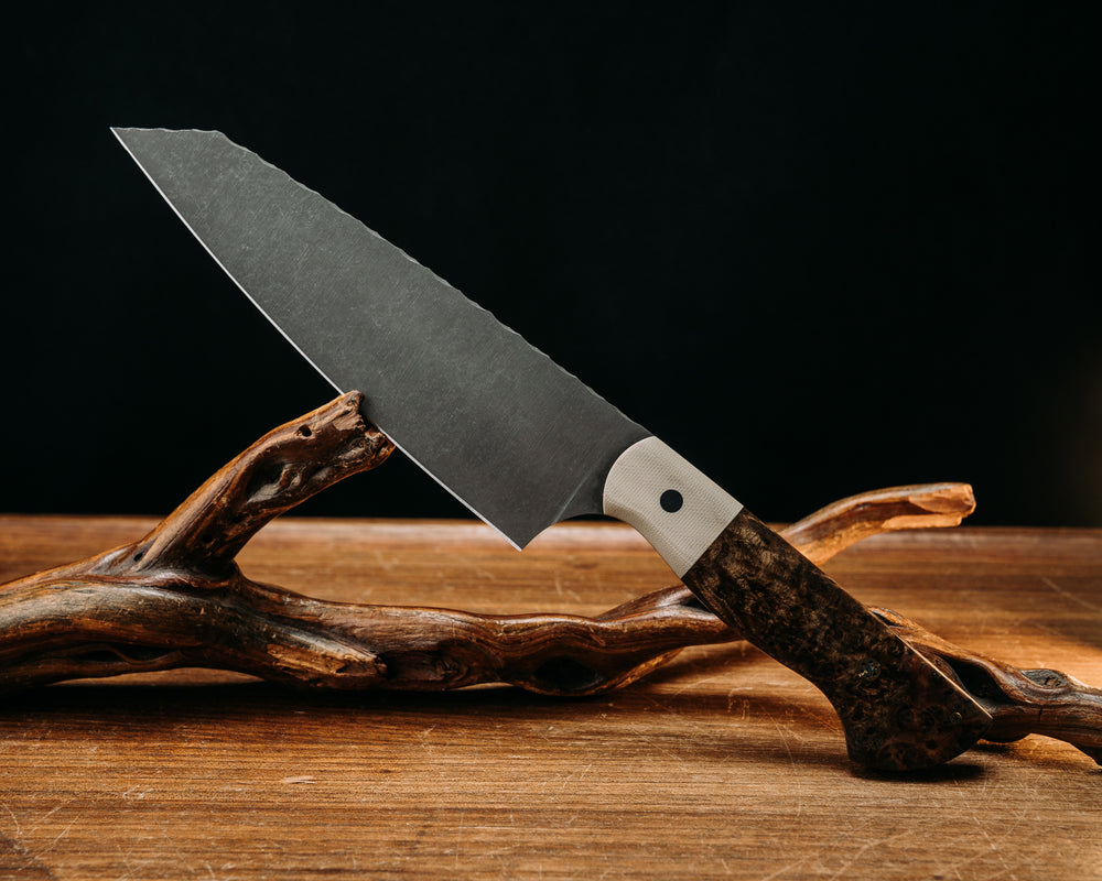 Santoku - Ivory G10, Mahogany, CF Pin, Mosaic Pins, Smooth Grip