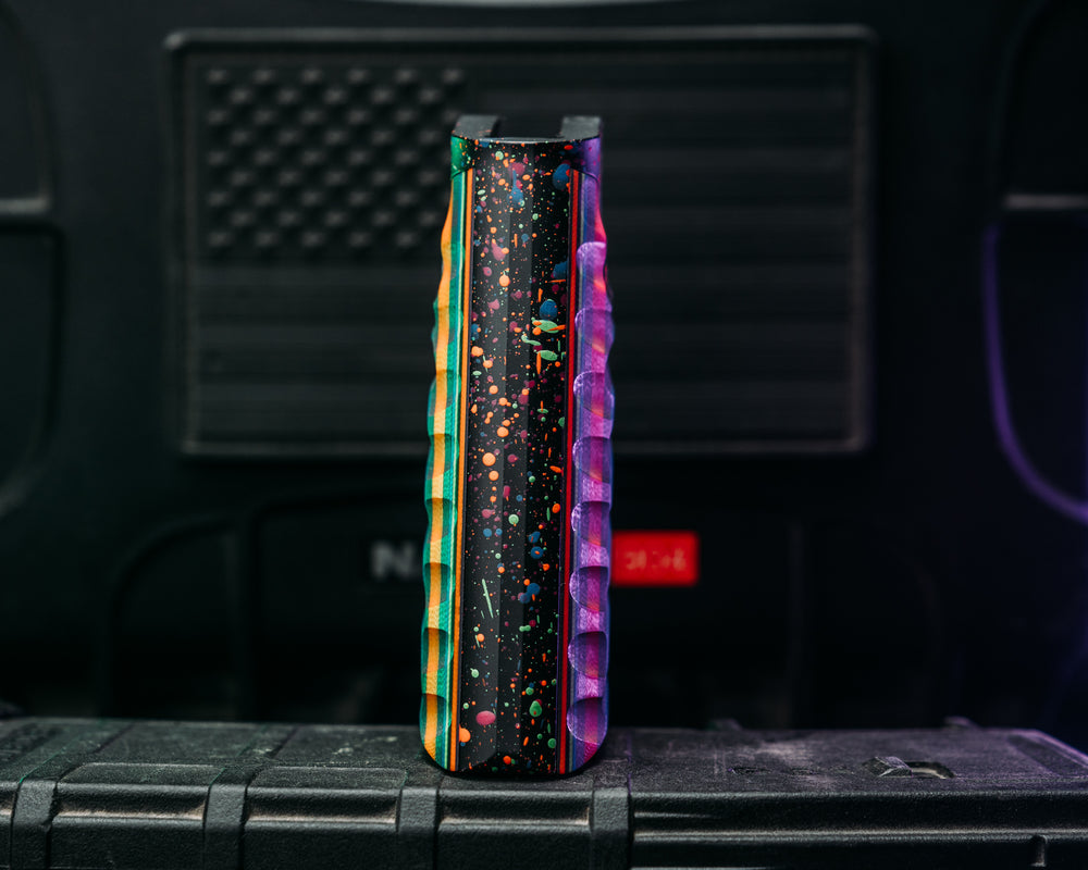 HFB x Kinetic AR Grip - Blue, Purple, Orange & Green G10,80's RAD Splatter Cerakote Frame, Snake Textured Grip