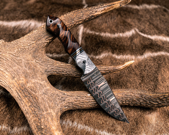 Red Crow- Baker Forge CopperMai Ladder Pattern Damascus- Silver Carbon, Black G10, Aluminum and Bronze Split, Hawaiian Curly Koa, Mosaic Pins Aluminum Lanyard Pin, Textured Grip