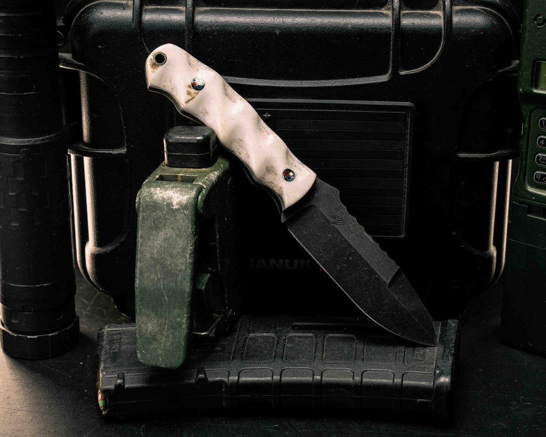 Disaster Jr Gen 3- Elk Antler, Patriot Mosaic Pins, Brass Lanyard Pin, Textured Grip