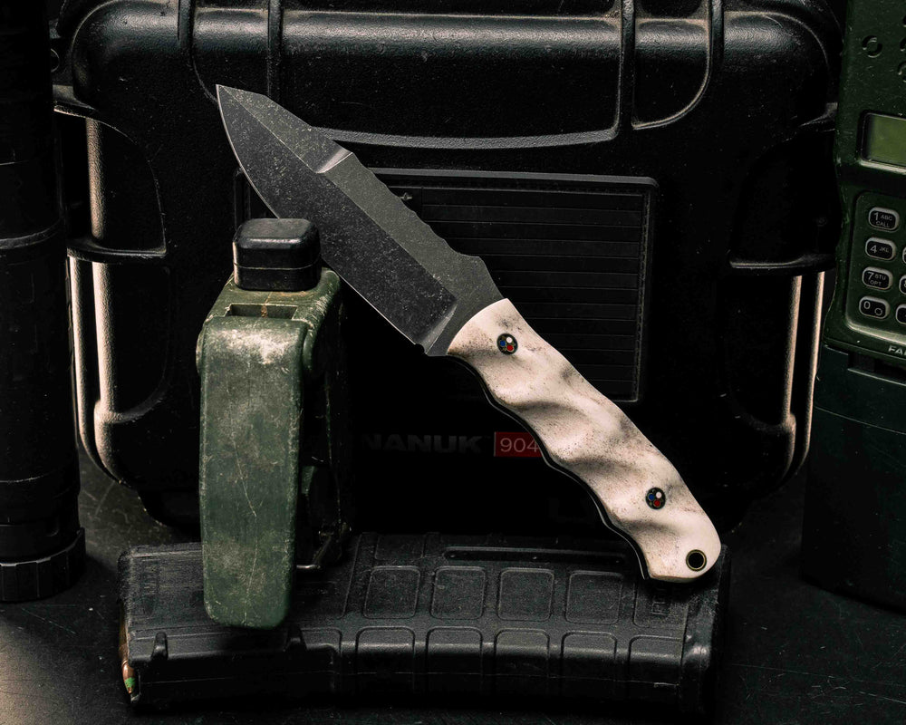 Disaster Jr Gen 3- Elk Antler, Patriot Mosaic Pins, Brass Lanyard Pin, Textured Grip