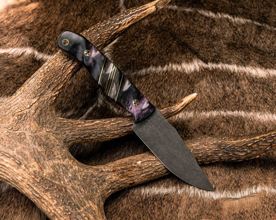Crow Jr- Dyed Redwood, Black G10 and Brass Pin Striping, Gold Dark Matter Carbon Split, Mosaic Pins, Brass Lanyard Pin, Textured Grip
