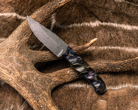 Crow Jr- Dyed Redwood, Black G10 and Brass Pin Striping, Gold Dark Matter Carbon Split, Mosaic Pins, Brass Lanyard Pin, Textured Grip