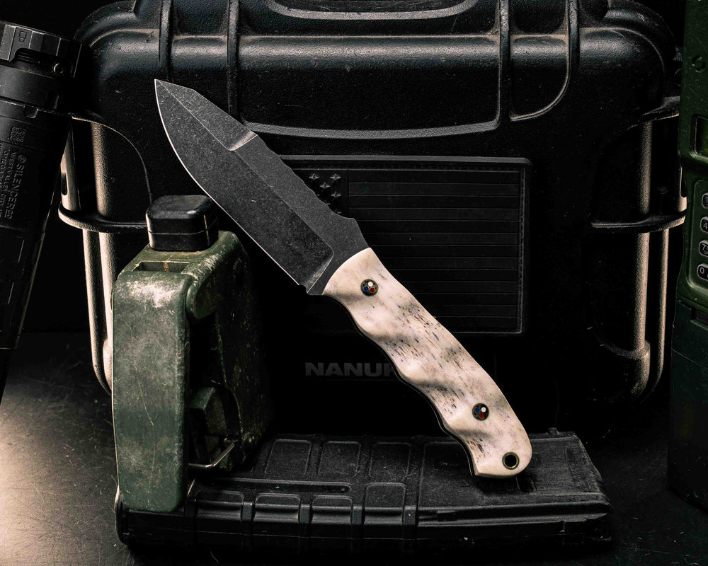 Disaster Jr Gen 3- Elk Antler, Patriot Mosaic Pins, Brass Lanyard Pin, Textured Grip