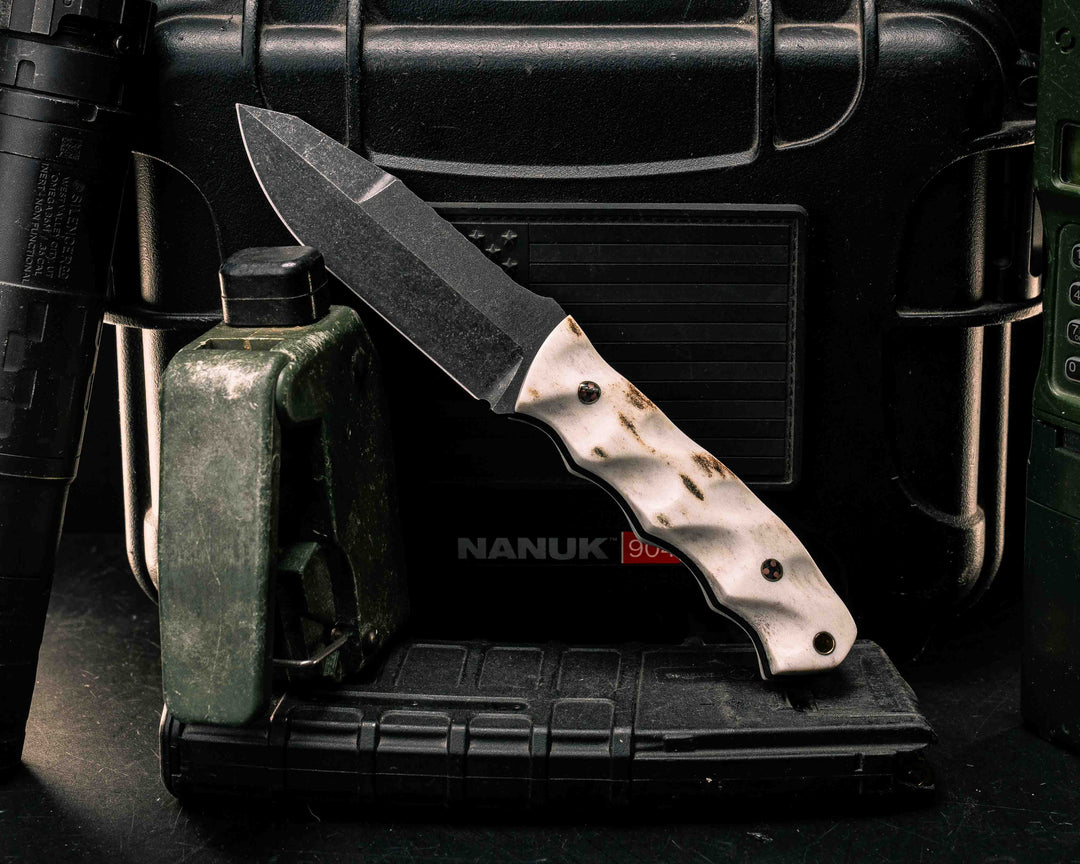 Disaster Jr Gen 3- Elk Antler, Mosaic Pins, Brass Lanyard Pin, Textured Grip