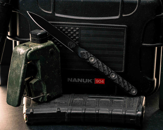 OSS Spike-  Black Dunes Carbon, Armor Black Cerakote, Ti Torx Bolts, Textured Grip
