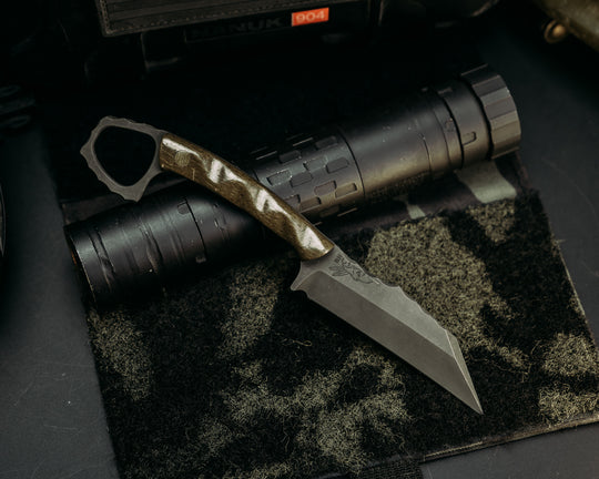 SHPOS - OD Green Burlap Micarta, OD Green Canvas Micarta Pins, Textured Grip.