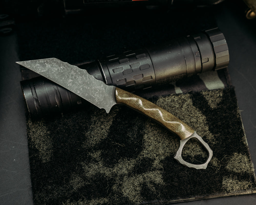 SHPOS - OD Green Burlap Micarta, OD Green Canvas Micarta Pins, Textured Grip.