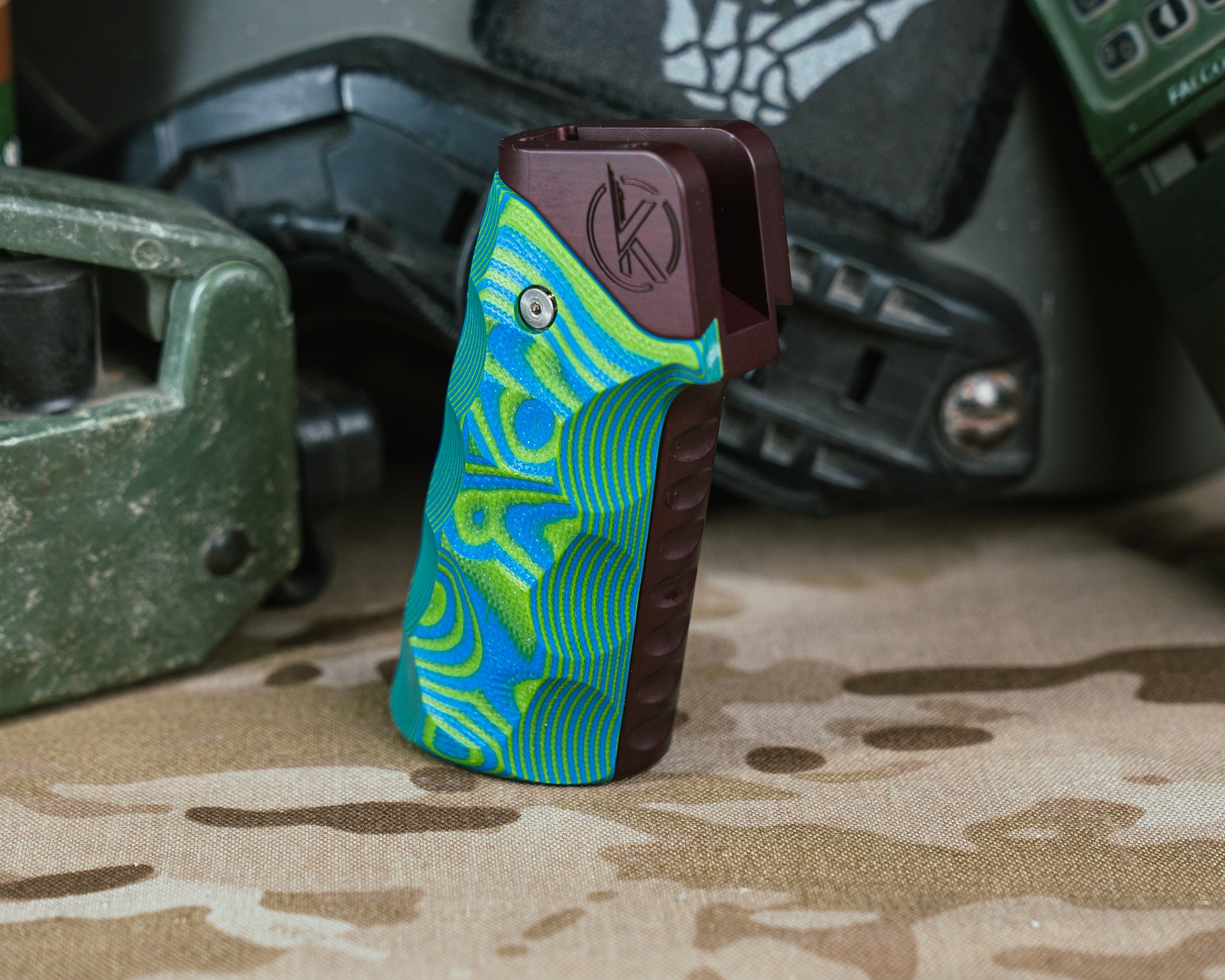 Kinetic Grip System- Red with Blue and Green Layered G10 Havok
